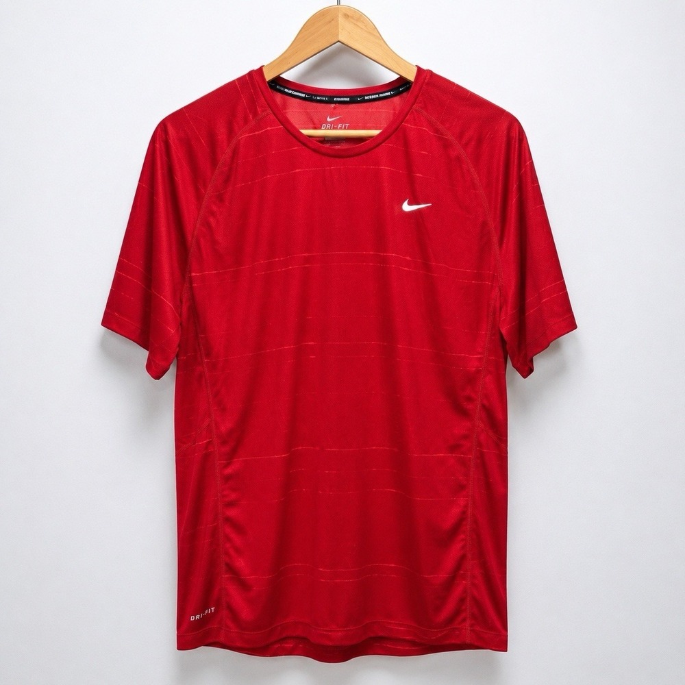 Nike Dri-FIT Running Shirt Red Reflective Short Sleeve Athletic Tee XL